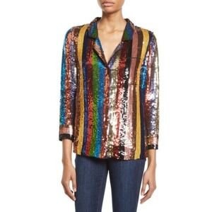 Alice Olivia Top Rainbow Striped Sequin‎ Keir Jacket